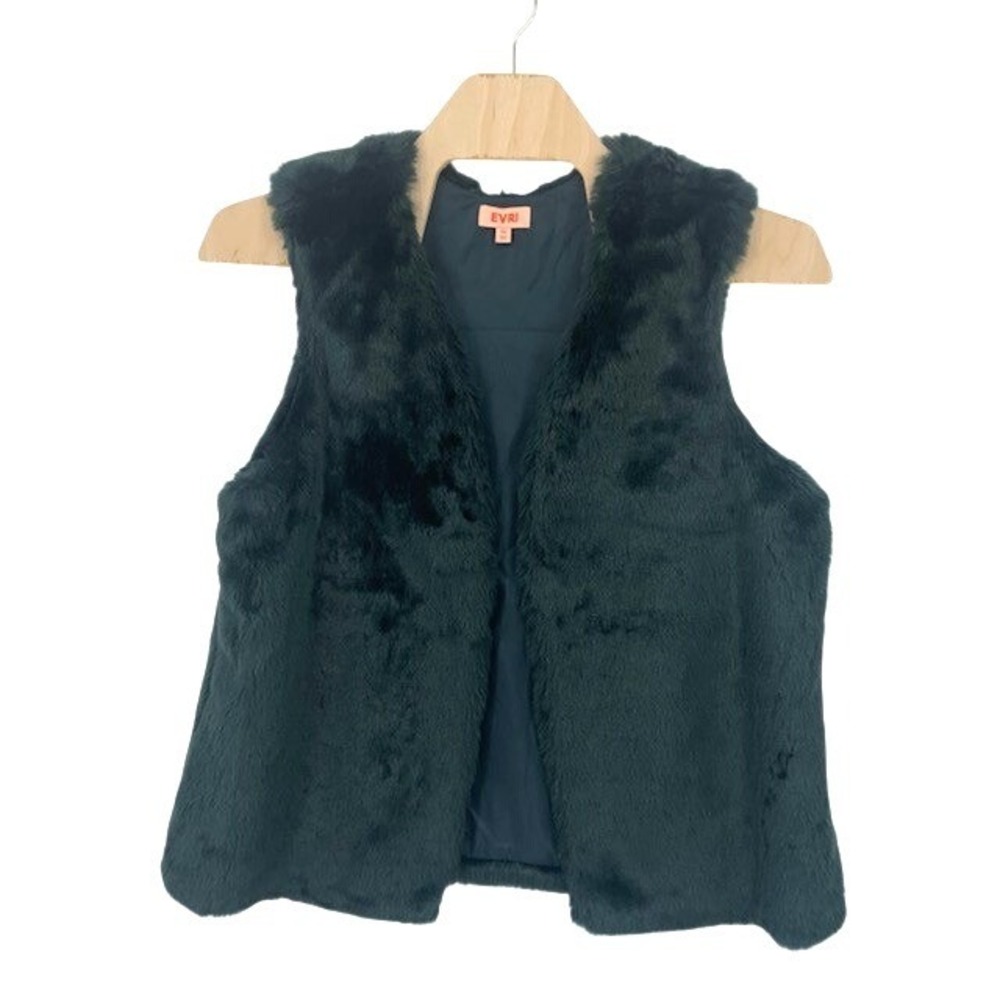 EVRI Whimsigoth Faux Fur Vest 1X Boho Festival Cozy Chic Dark Moss Green - Picture 2 of 7